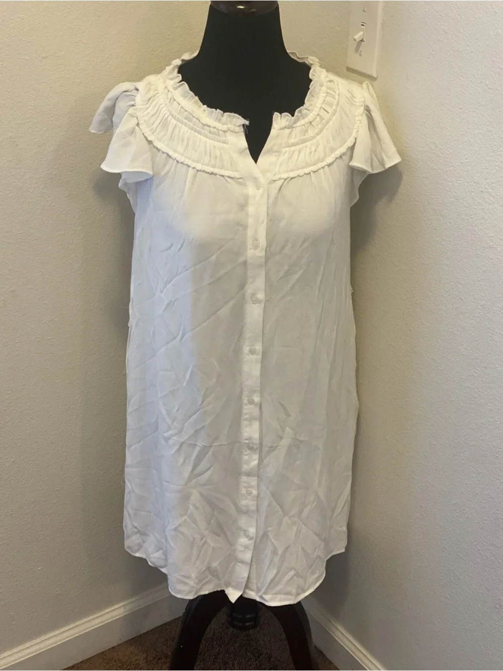 Chelsea & Theodore White Flutter Sleeve Mini Dress Cotton Size XS NEW $88 - Picture 2 of 6